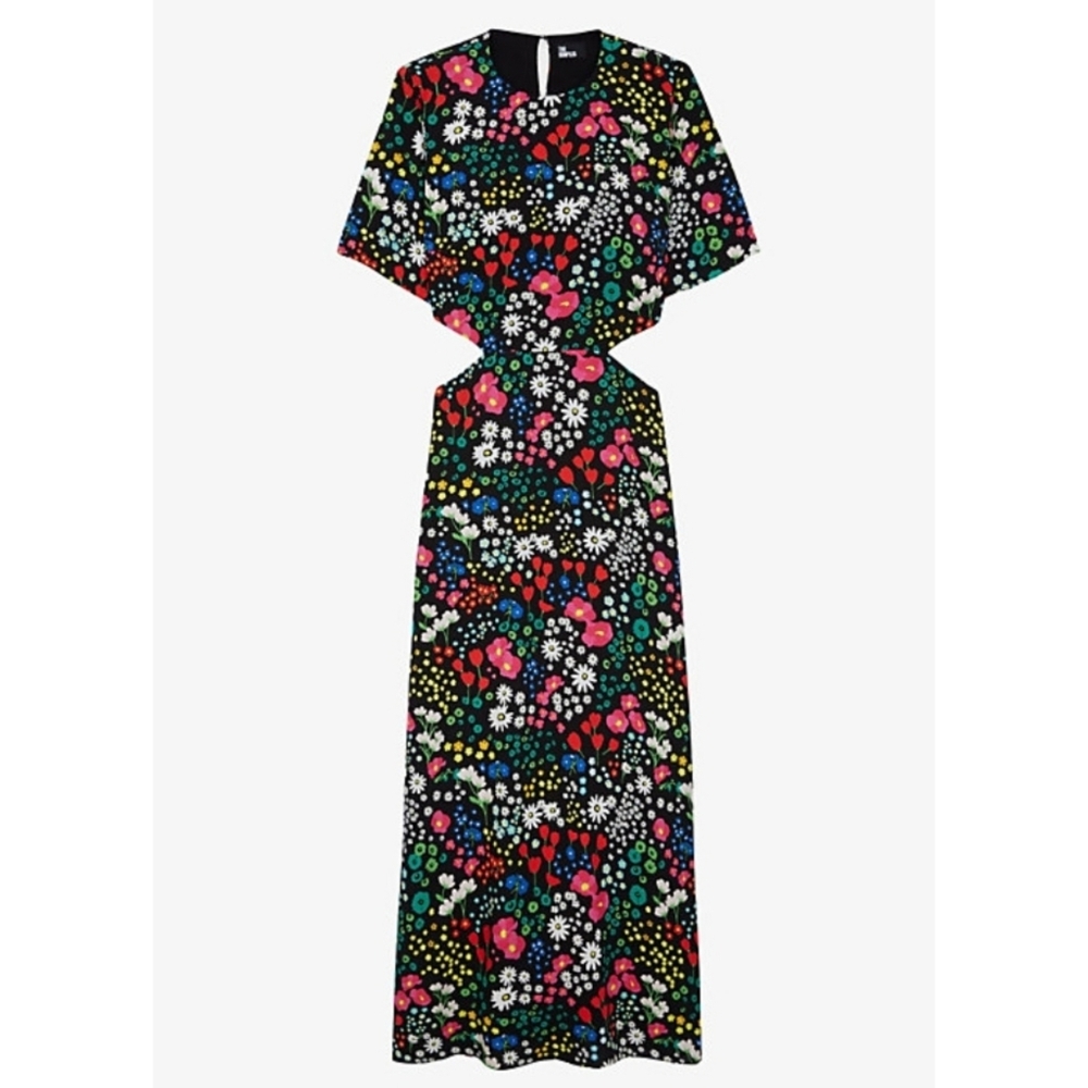 The Kooples NWT Joyful Floral Print Cut Out Dress Size 2/Medium In Black Floral - Picture 4 of 14